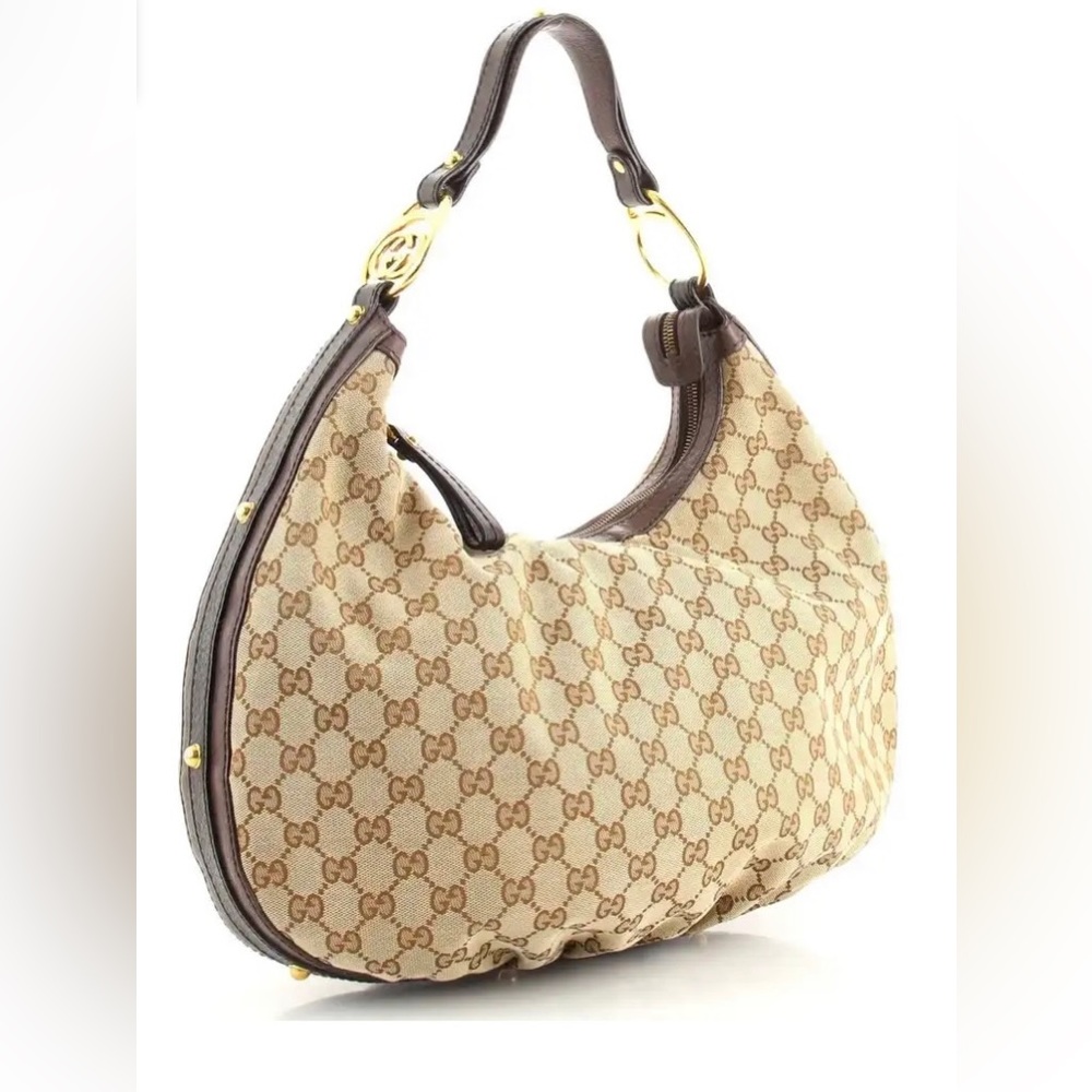 Gucci purse bag GG interlocking hobo canvas medium tan. Authentic
